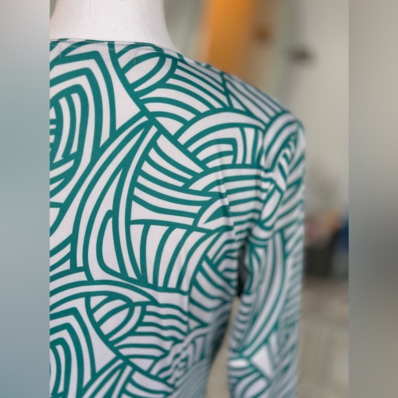 Women Faux Wrap A Line Dress (Dark Cyan and White Large), Large - Picture 13 of 16